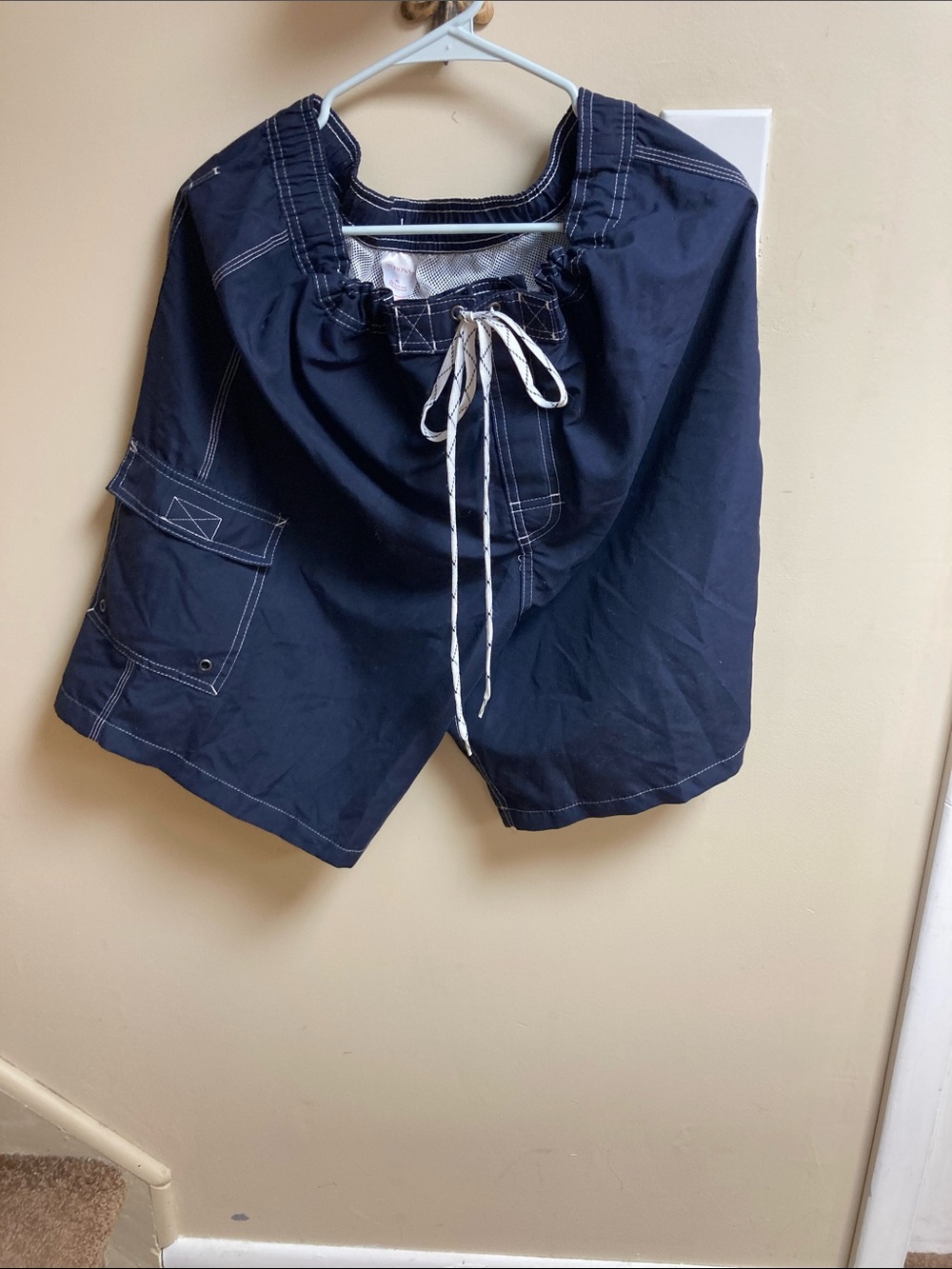 Merona Navy Drawstring Cargo Swim Trunks